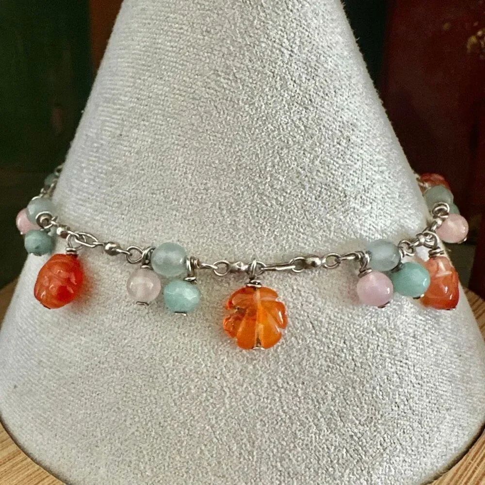 QG Sterling Silver Gemstone Charm Bracelet